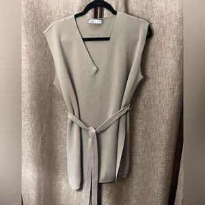 Zara Beige Knit Top with Tie Belt